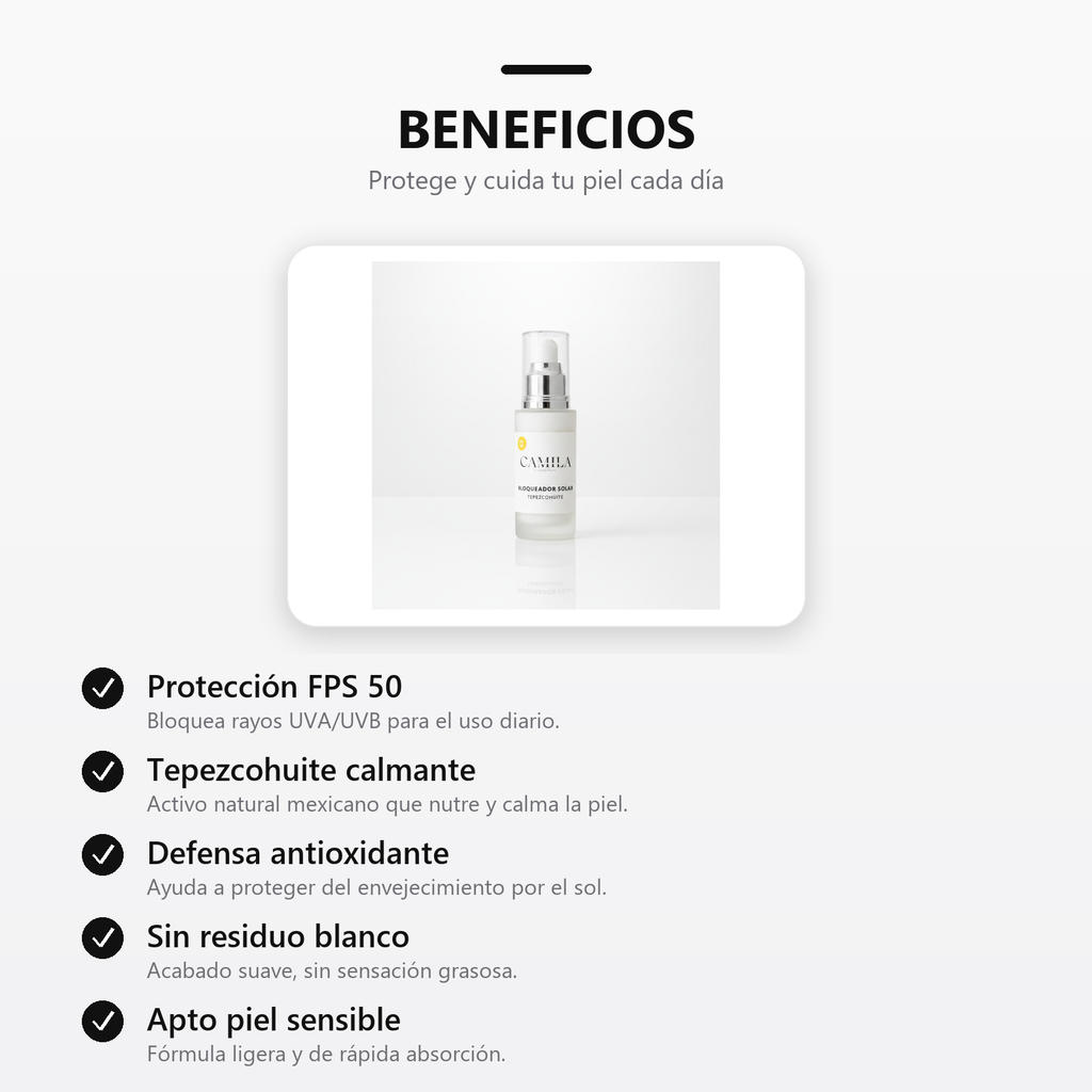 Bloqueador Tepezcohuite FPS 50 beneficios