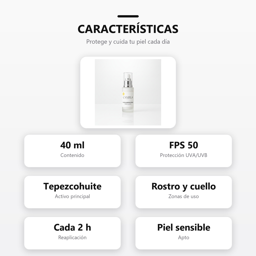 Bloqueador Tepezcohuite FPS 50 caracteristicas