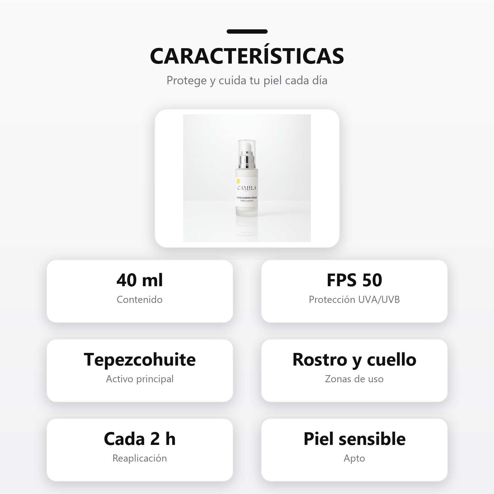 Bloqueador Tepezcohuite FPS 50 caracteristicas