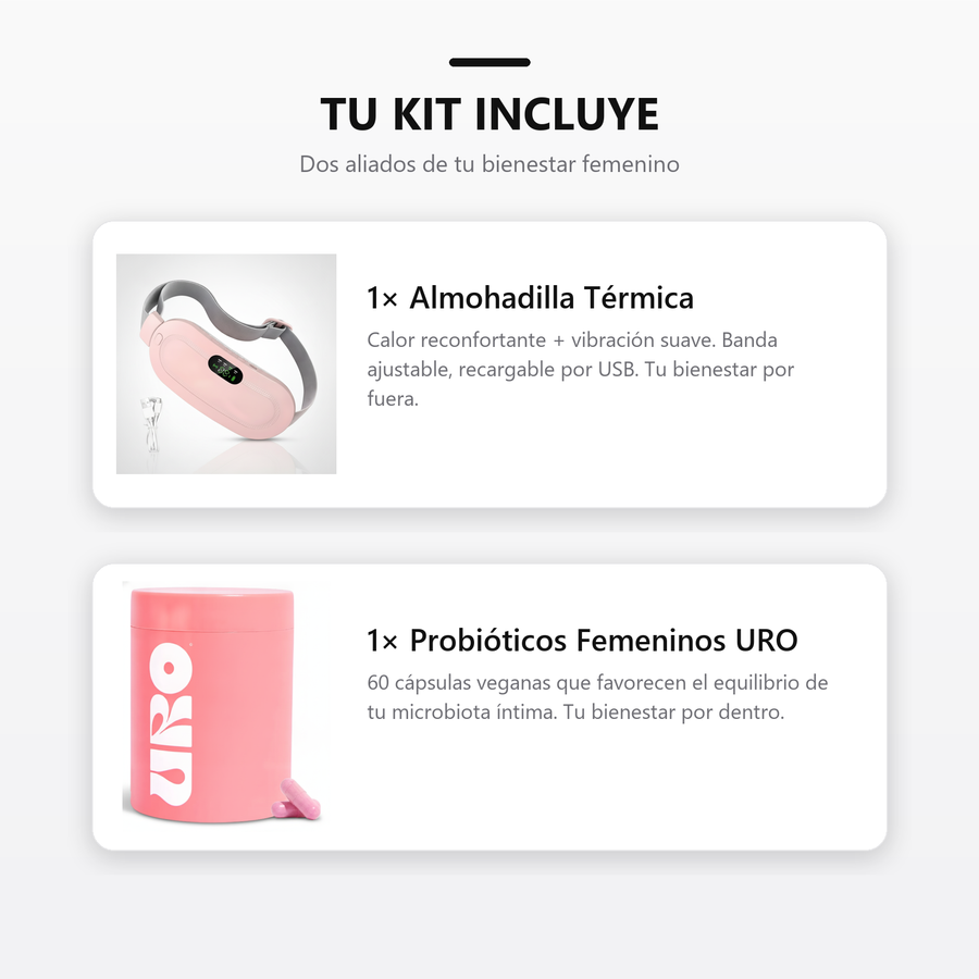 Que incluye el kit almohadilla termica y probioticos veganos