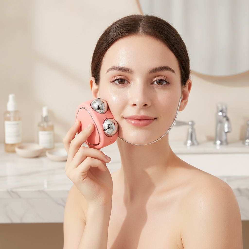 Masajeador Facial Microcorriente en uso